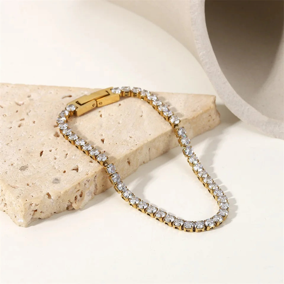 Premium 18K Gold Plated Tennis Bracelet for Women – Waterproof & Tarnish-Free Luxury Jewellery & Jewelry