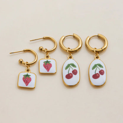 Fruit Charm Huggie Hoop Earrings for Women – Gold Plated Waterproof Tarnish Free Stainless Steel Jewellery