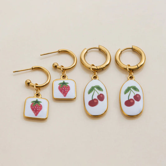 Fruit Charm Huggie Hoop Earrings for Women – Gold Plated Waterproof Tarnish Free Stainless Steel Jewellery