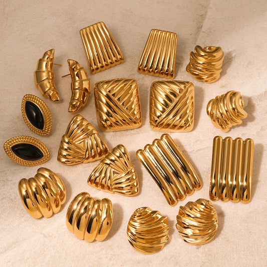 18K Gold Plated Statement Stud Earrings for Women – Waterproof Tarnish Free Stainless Steel Bold Jewellery Collection