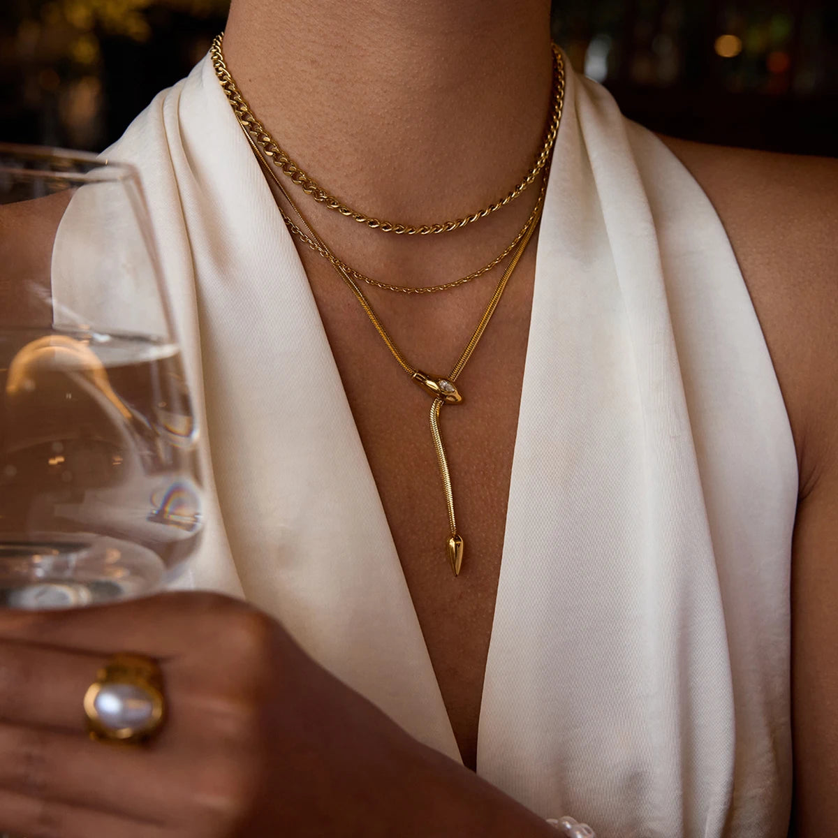 18K vergulde verstelbare lariat-ketting – Waterdicht, aanslagvrij minimalistisch sieraad