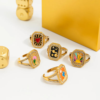 18K Gold Plated Enamel Signet Rings for Women – Waterproof & Tarnish-Free Jewellery & Jewelry