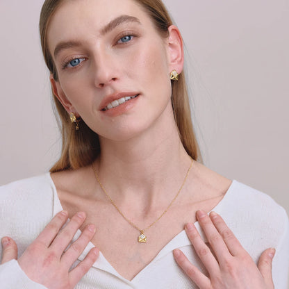 18K Gold-Plated Geometric Pendant Necklace & Stud Earrings Set | Modern Minimal Jewelry
