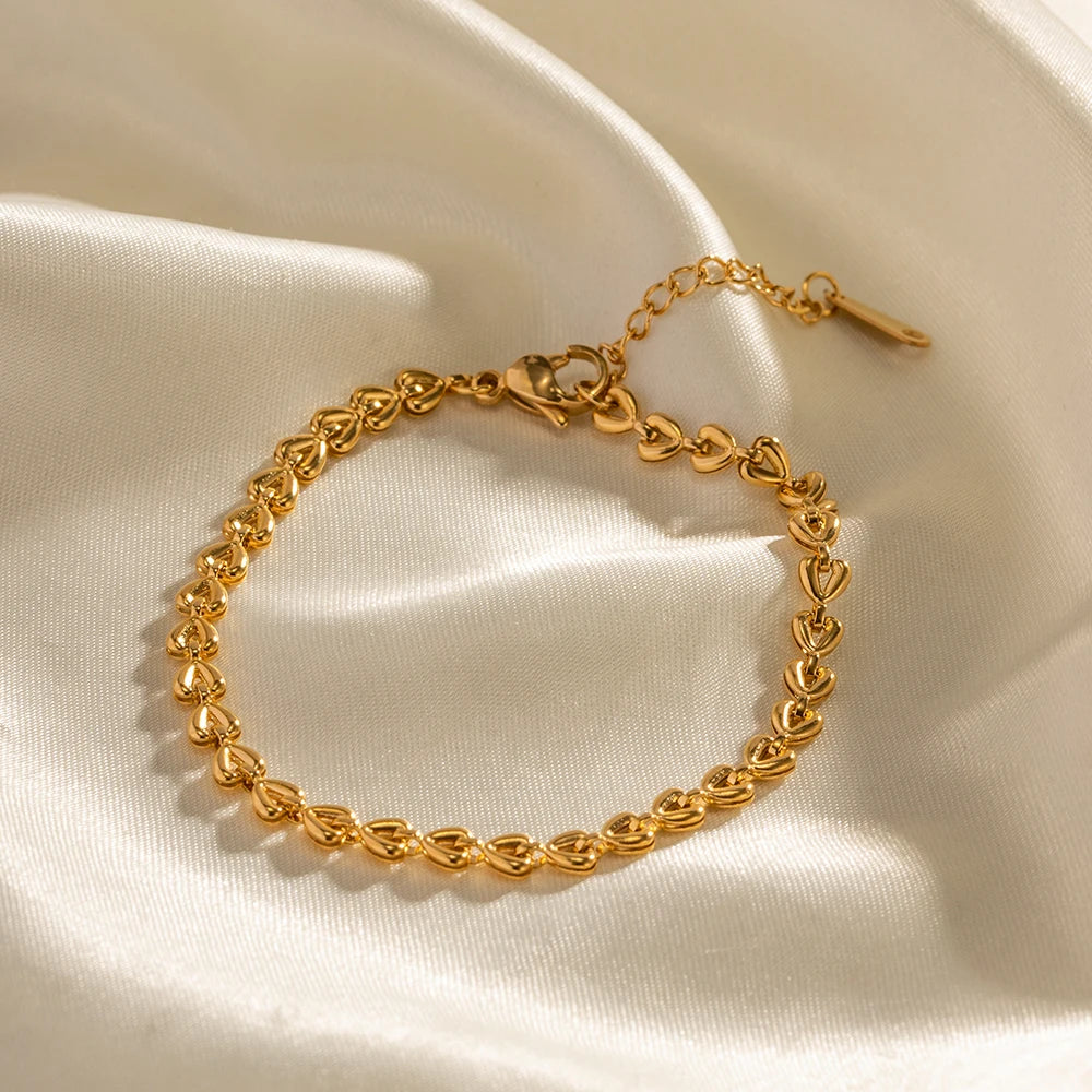 Vergulde Hartjesketting Armband voor Dames | Waterdichte & Niet-Aanlopende Verstelbare Sieraden