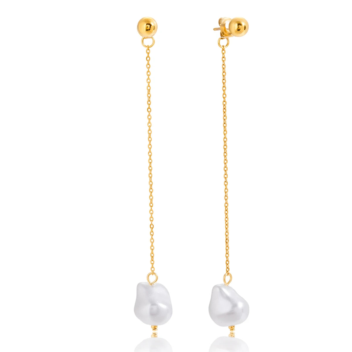 18K vergulde lange druppeloorbellen met parels – Waterdichte, aanslagvrije minimalistische sieraden voor dames