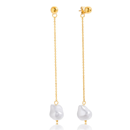 18K vergulde lange druppeloorbellen met parels – Waterdichte, aanslagvrije minimalistische sieraden voor dames