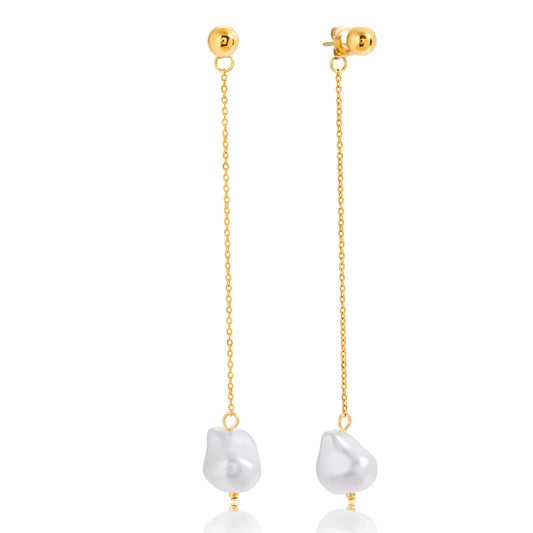 18K vergulde lange druppeloorbellen met parels – Waterdichte, aanslagvrije minimalistische sieraden voor dames