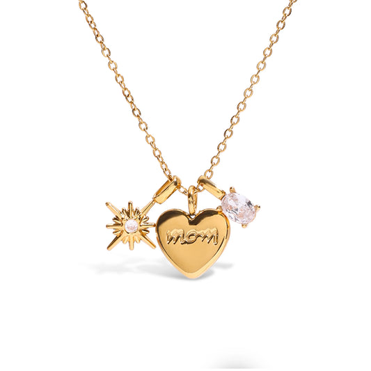 Subtiele Gouden "MOM" Hartbedel Ketting | Moederdag Cadeau & Solitaire
