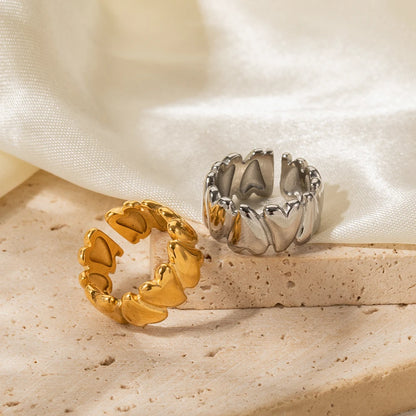 18K Gold Plated Heart Band Ring – Waterproof, Tarnish-Free Statement Ring (Gold & Silver)