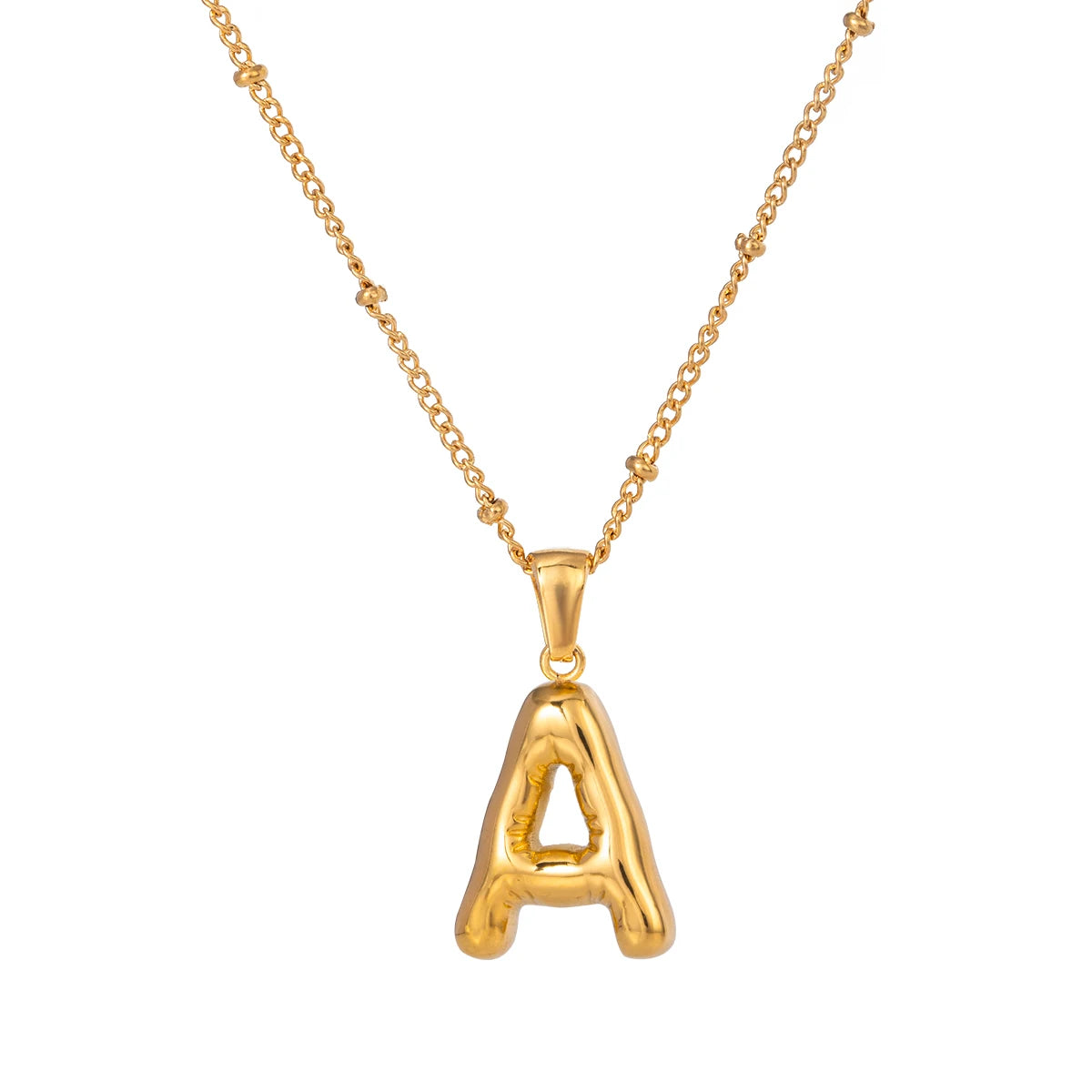 18K Gold Balloon Bubble Necklace | Minimalist Initial Letter Pendant | Stainless Steel Women’s Fashion Jewelry