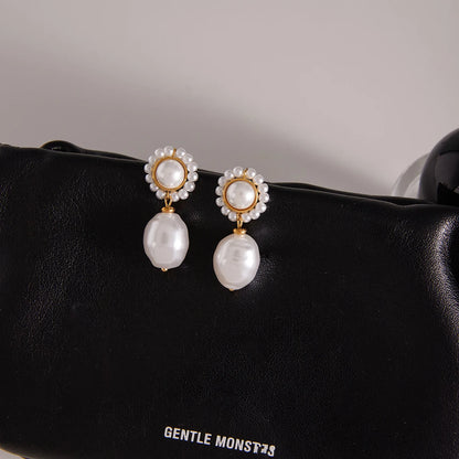 18K Gold Plated Pearl Drop Earrings – Waterproof Tarnish-Free Elegant Jewelry for Women