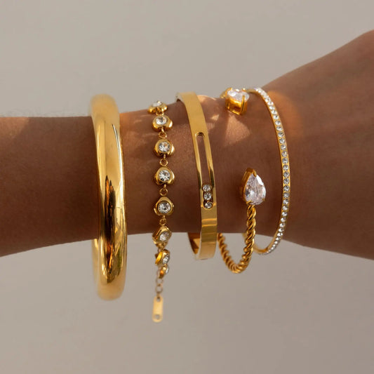 18K verguld armbandenset | Waterdichte Bangle & Ketting Armband Collectie | CZ Kristal Gouden Armband Cadeauset