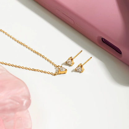 Premium 18K Gold Plated Heart Zirconia Necklace & Earrings Set for Women – Waterproof & Tarnish-Free Jewellery & Jewelry