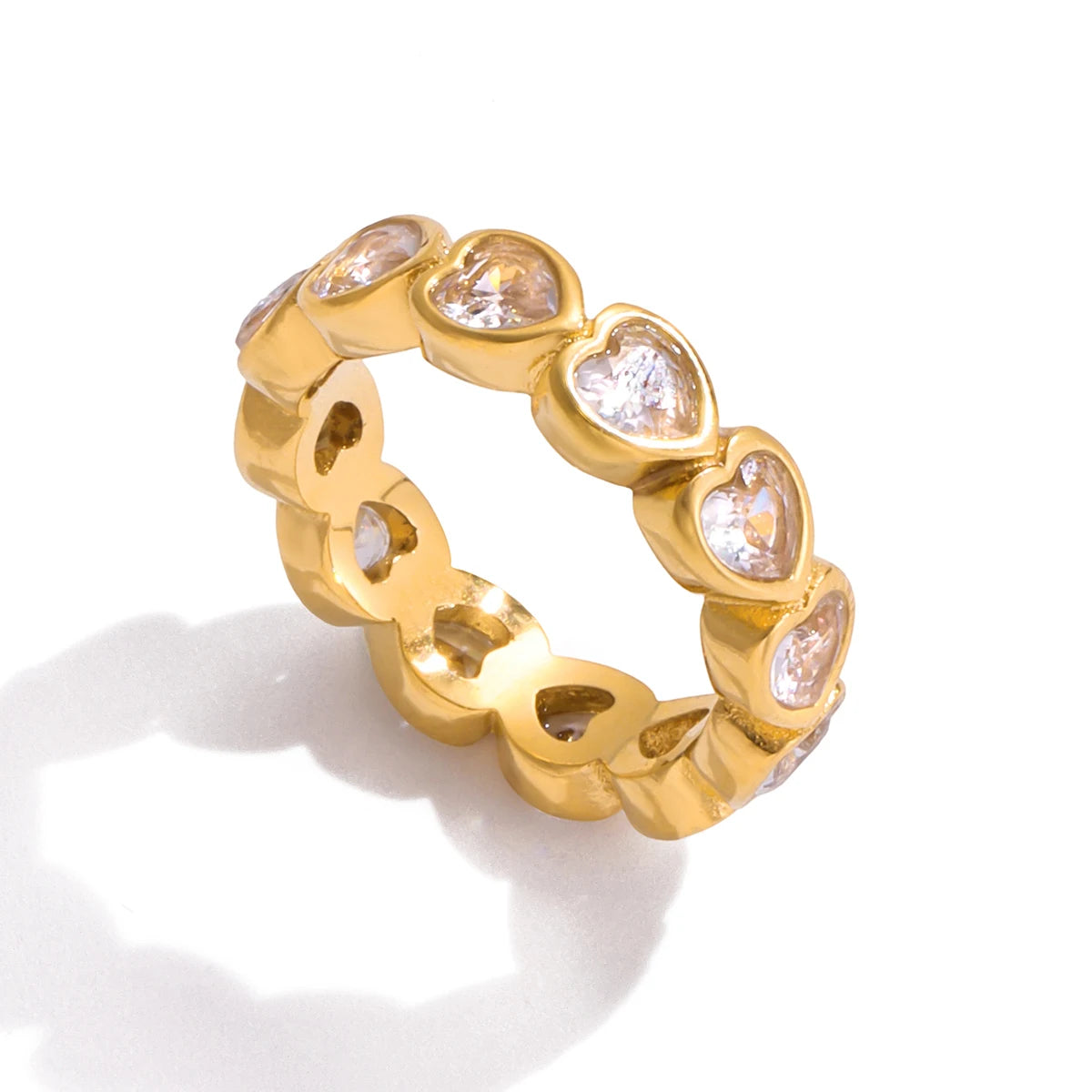 Luxury Gold Stacked Ring Set – Multi-Shape Crystal Bands (Heart, Round, Teardrop, Baguette)
