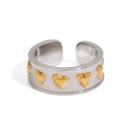 18K Gold Plated Two-Tone Heart Cuff Ring – Waterproof, Tarnish-Free Statement Jewellery