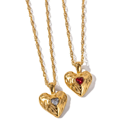 Gold Heart Necklace with Ruby Red Crystal | Dainty Pendant Jewelry for Women | Birthday, Anniversary & Valentine’s Gift