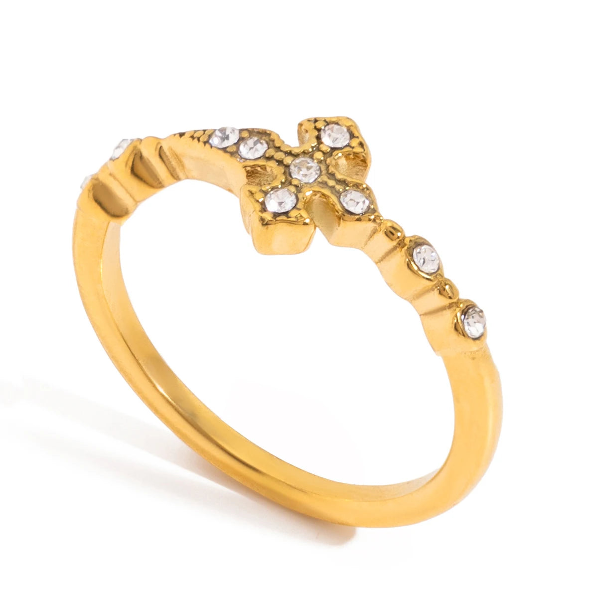 Dainty 18K Gold Plated Cross Ring | Minimalist Christian Jewelry | Stackable Cubic Zirconia Faith Band | Tarnish-Proof Ring