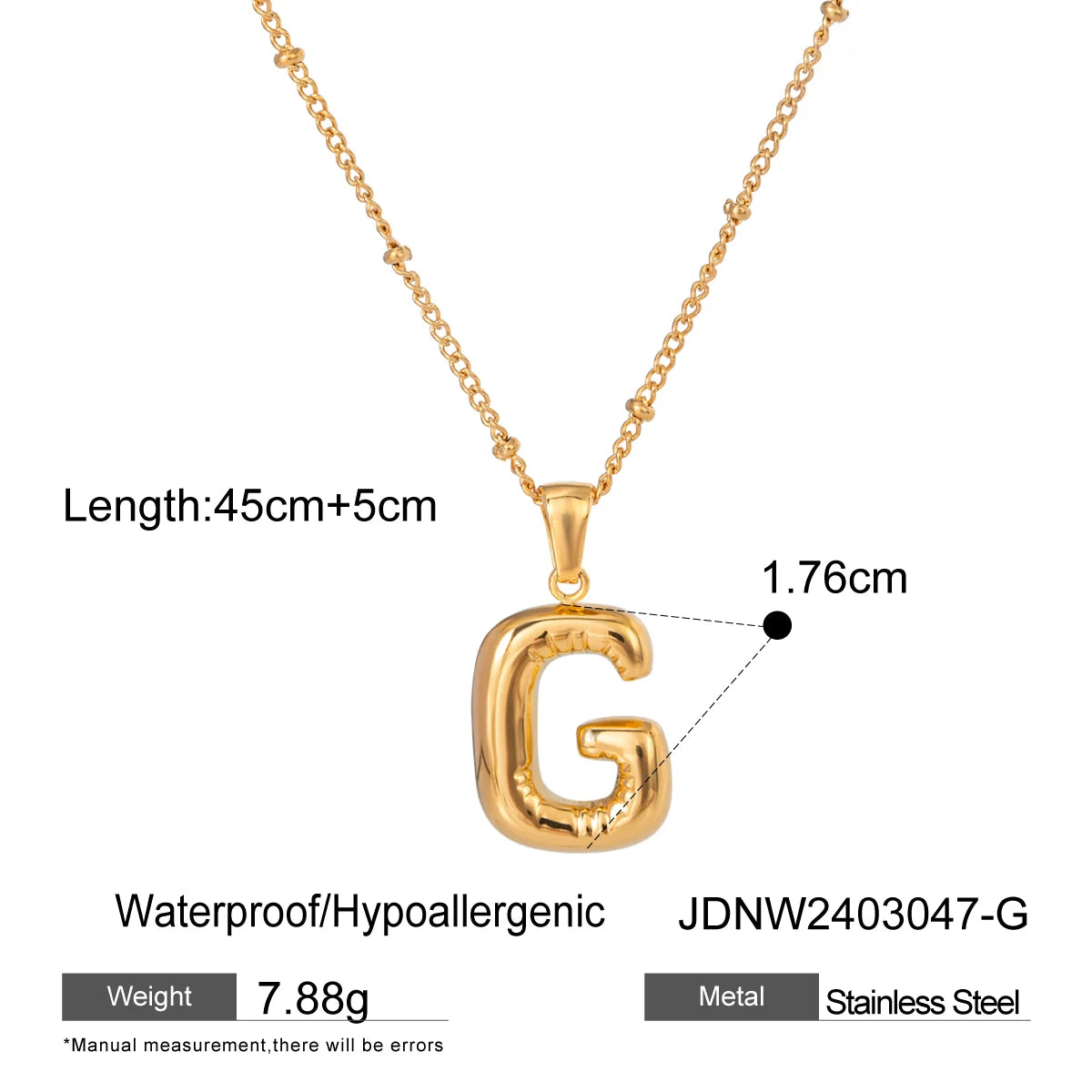 18K Gold Balloon Bubble Necklace | Minimalist Initial Letter Pendant | Stainless Steel Women’s Fashion Jewelry
