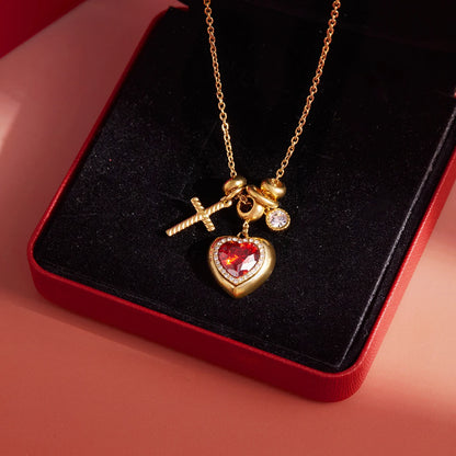 18K Verguld Hart & Kruis Hanger Ketting – Waterdichte, Vlekvrije Charm Sieraden