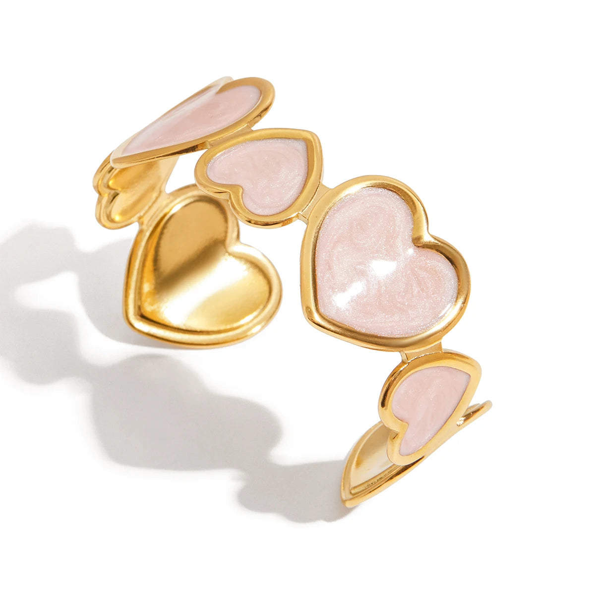 Gold Plated Pink Heart Open Cuff Bracelet for Women | Waterproof & Tarnish-Free Jewelry