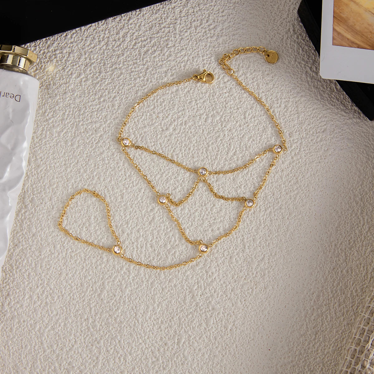 18K Verguld Kristallen Handketting Armband – Waterdicht, Aanslagvrij, Verstelbaar Handharnas Sieraad voor Vrouwen