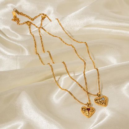 Gold Heart Necklace with Ruby Red Crystal | Dainty Pendant Jewelry for Women | Birthday, Anniversary & Valentine’s Gift