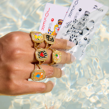 18K Gold Plated Enamel Signet Rings for Women – Waterproof & Tarnish-Free Jewellery & Jewelry