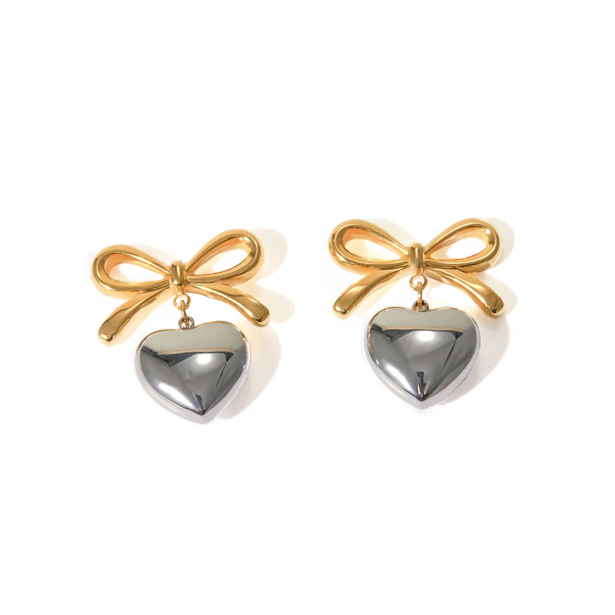 Bow Heart Drop Earrings for Women – Gold Plated Waterproof Tarnish Free Stainless Steel Fashion Jewellery
