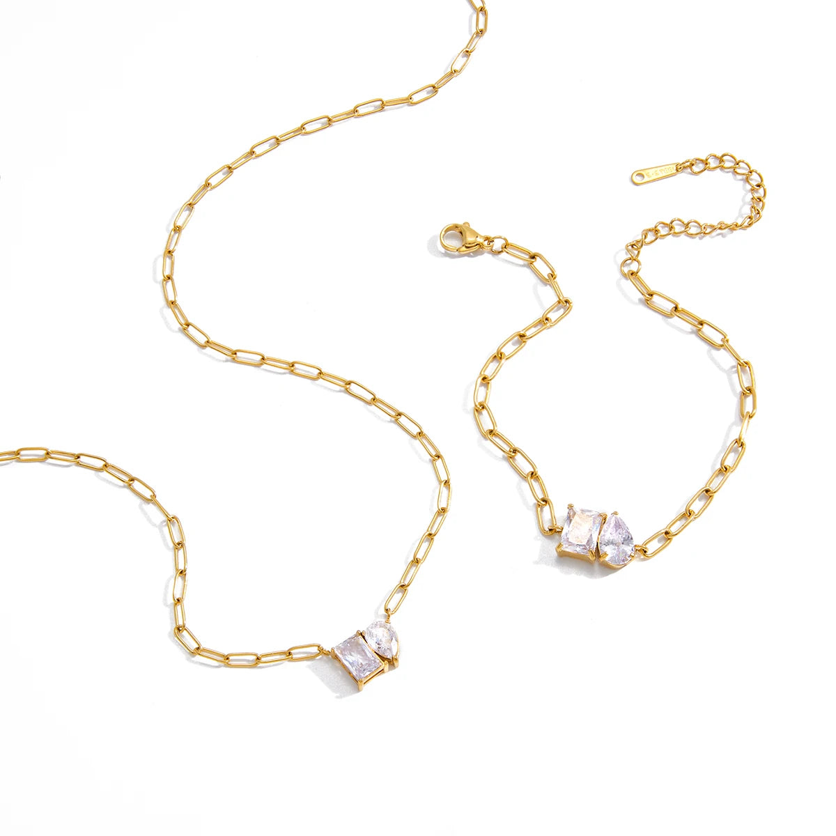 18K Verguld Kristallen Ketting en Armband Set | Elegante Minimale Sieraden
