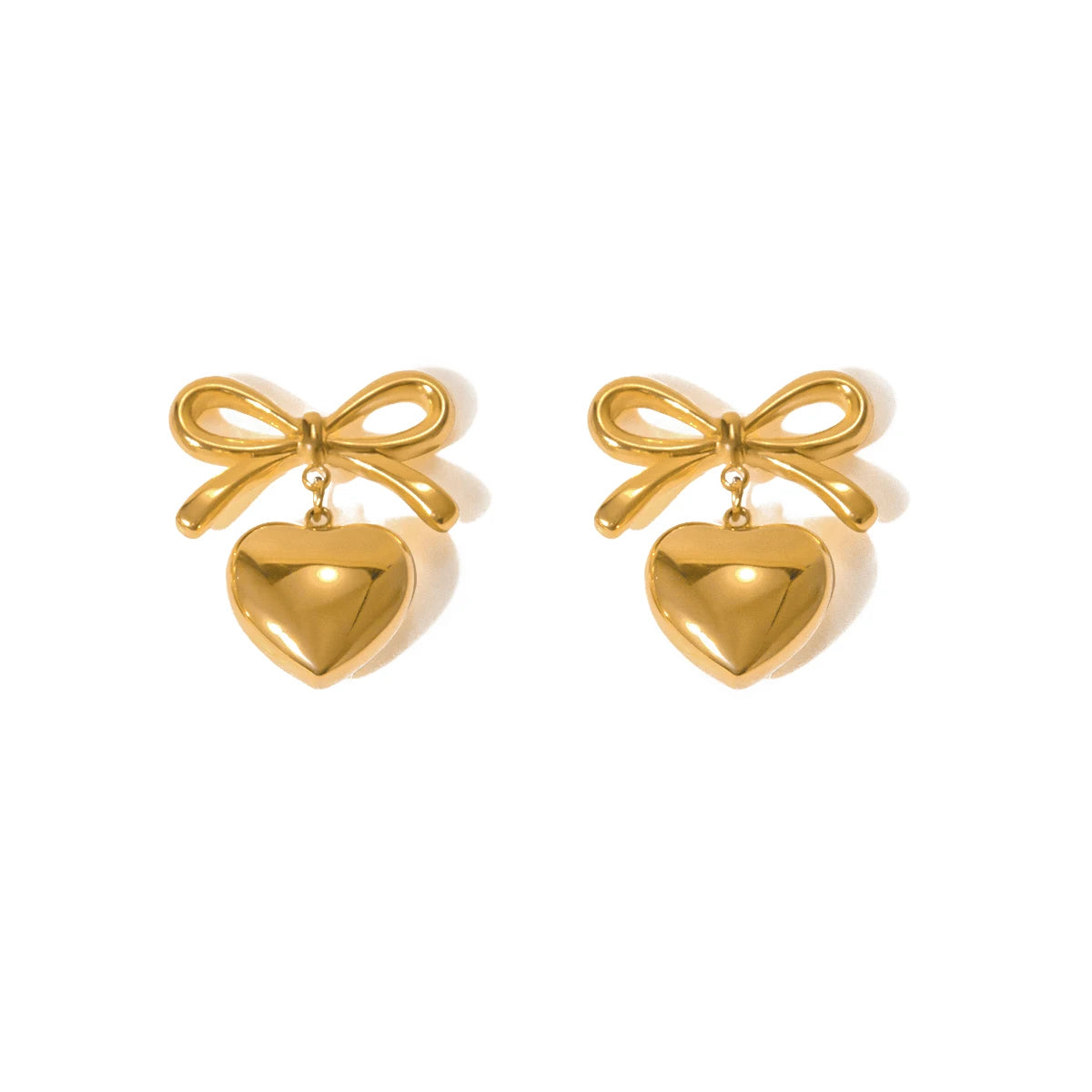 Bow Heart Drop Earrings for Women – Gold Plated Waterproof Tarnish Free Stainless Steel Fashion Jewellery