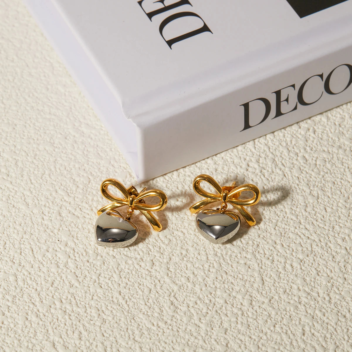 Bow Heart Drop Earrings for Women – Gold Plated Waterproof Tarnish Free Stainless Steel Fashion Jewellery