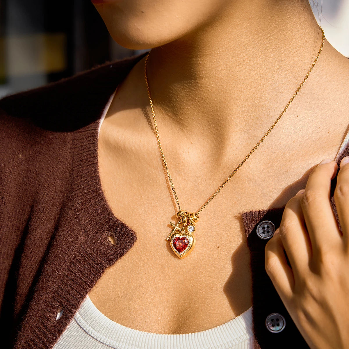 18K Verguld Hart & Kruis Hanger Ketting – Waterdichte, Vlekvrije Charm Sieraden