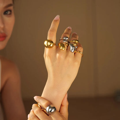 18K Gold Plated Dome Statement Ring – Waterproof, Tarnish-Free Chunky Jewellery (Gold & Silver)