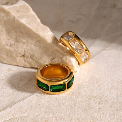 18K Gold Plated Chunky Gemstone Ring – Waterproof, Tarnish-Free Statement Jewellery