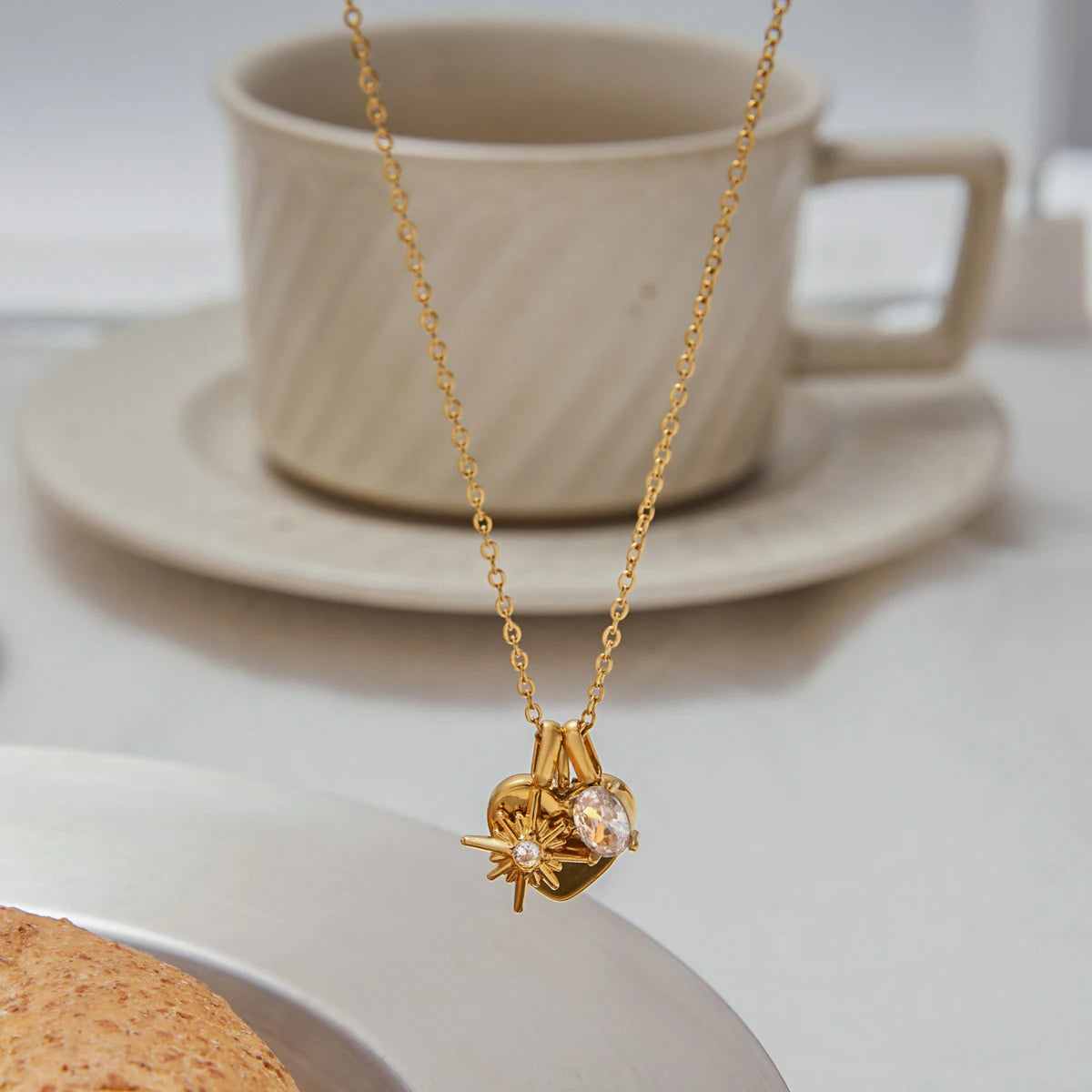 Dainty Gold "MOM" Heart Charm Necklace | Mother's Day Gift & Solitaire