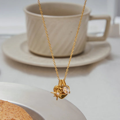 Dainty Gold "MOM" Heart Charm Necklace | Mother's Day Gift & Solitaire
