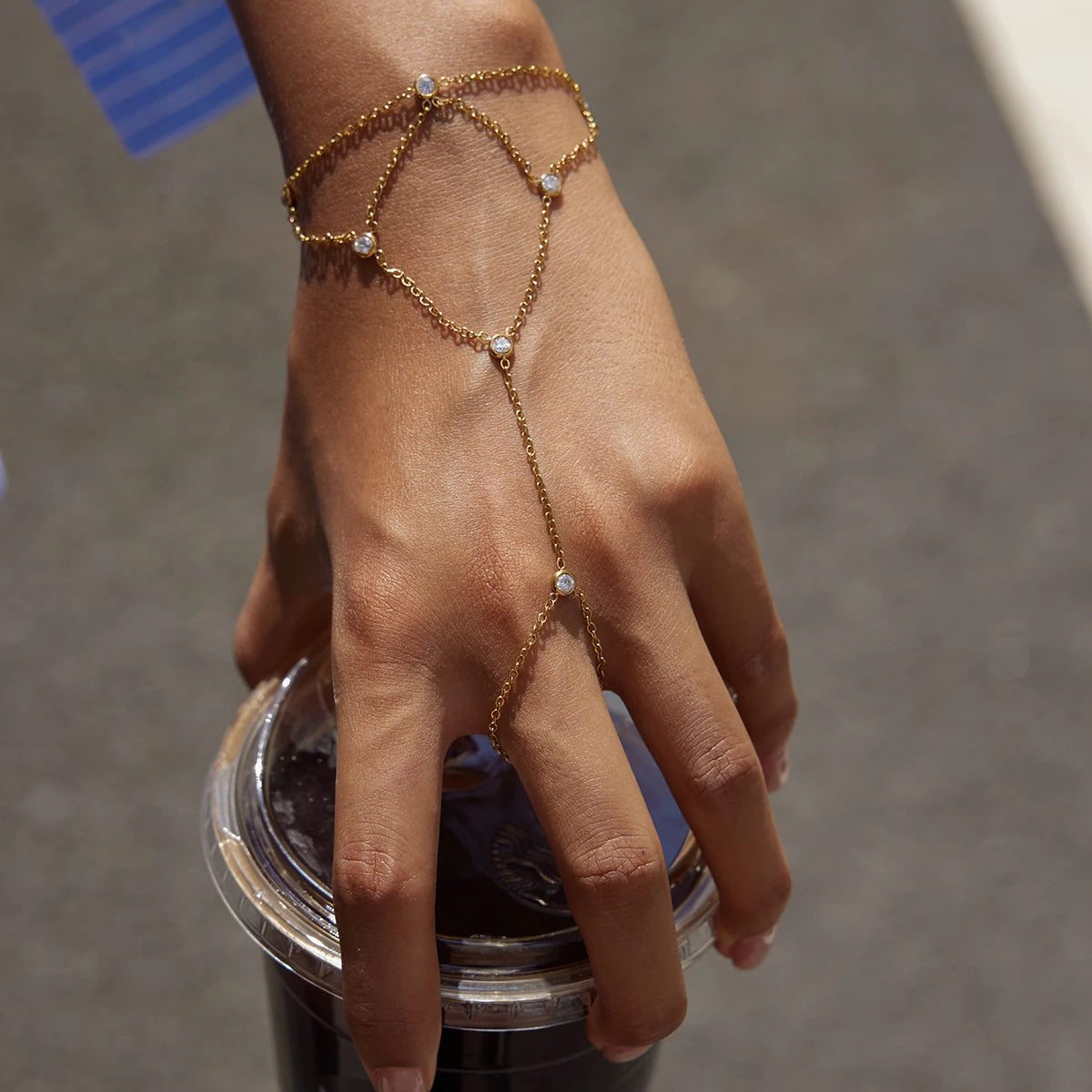 18K Verguld Kristallen Handketting Armband – Waterdicht, Aanslagvrij, Verstelbaar Handharnas Sieraad voor Vrouwen