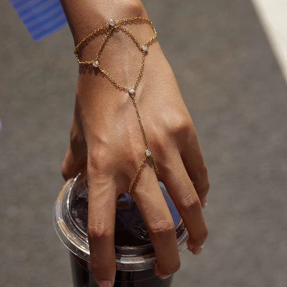 18K Verguld Kristallen Handketting Armband – Waterdicht, Aanslagvrij, Verstelbaar Handharnas Sieraad voor Vrouwen