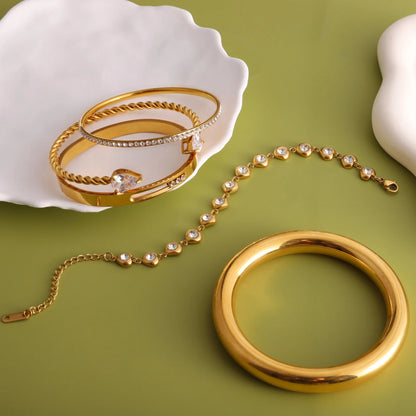 18K Gold Plated Bracelet Stack | Waterproof Bangle & Chain Bracelet Collection | CZ Crystal Gold Wrist Stack Gift Set