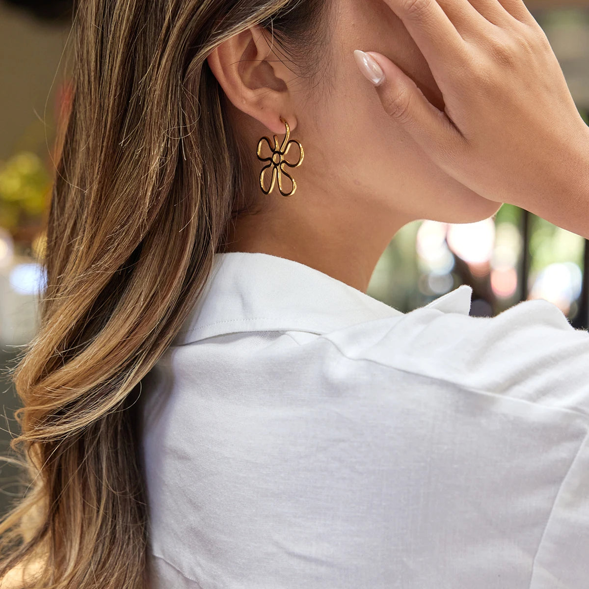 18K Gold Plated Abstract Flower Statement Earrings for Women – Waterproof Tarnish Free Stainless Steel Jewellery