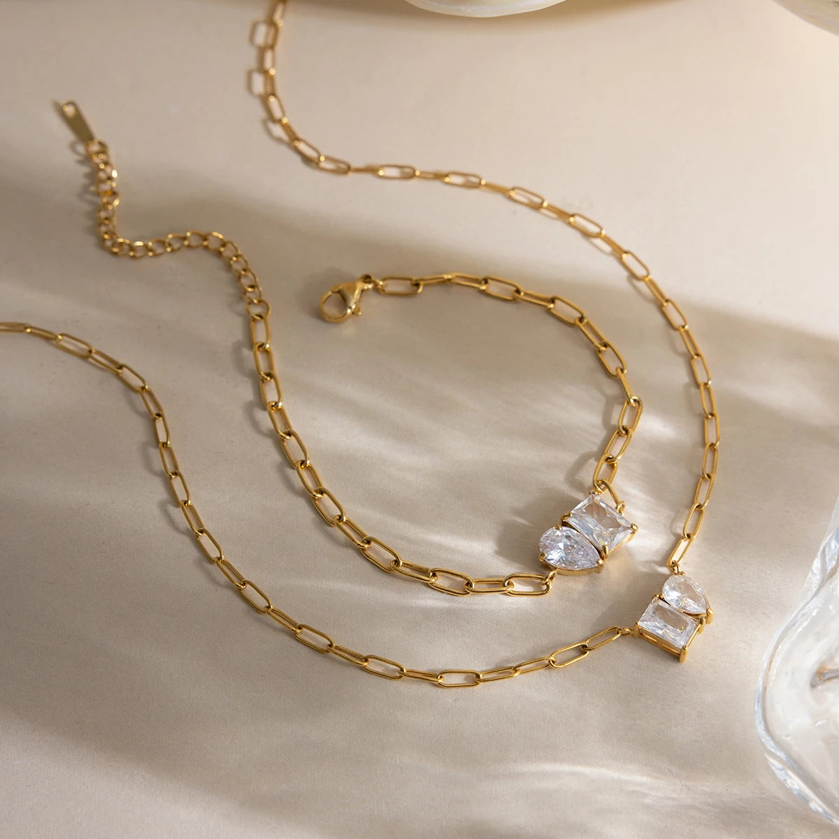 18K Verguld Kristallen Ketting en Armband Set | Elegante Minimale Sieraden