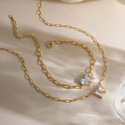18K Verguld Kristallen Ketting en Armband Set | Elegante Minimale Sieraden