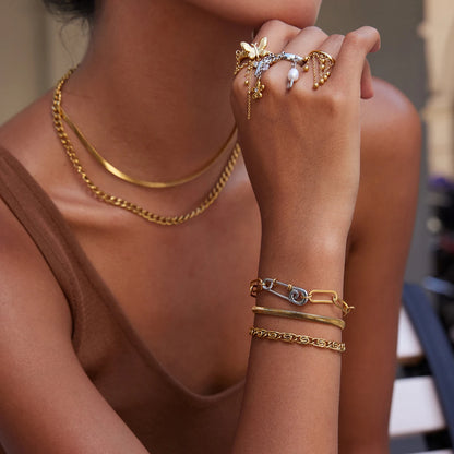 Chic & Trendy Dangle Charm Ring Set - Stackable Gold and Silver Stainless Steel