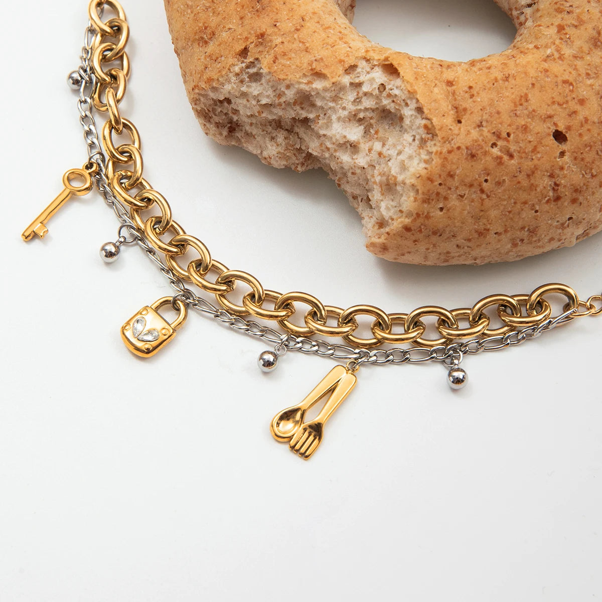 Gold Plated Chunky Charm Chain Bracelet for Women | Waterproof & Tarnish-Free Two-Tone Jewelry