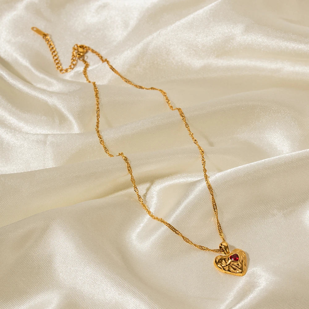 Gold Heart Necklace with Ruby Red Crystal | Dainty Pendant Jewelry for Women | Birthday, Anniversary & Valentine’s Gift