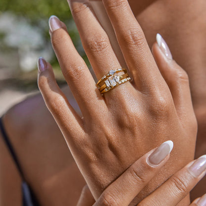 18K Gold Plated Crystal Ring Set – Waterproof, Tarnish-Free Minimalist Statement Jewellery