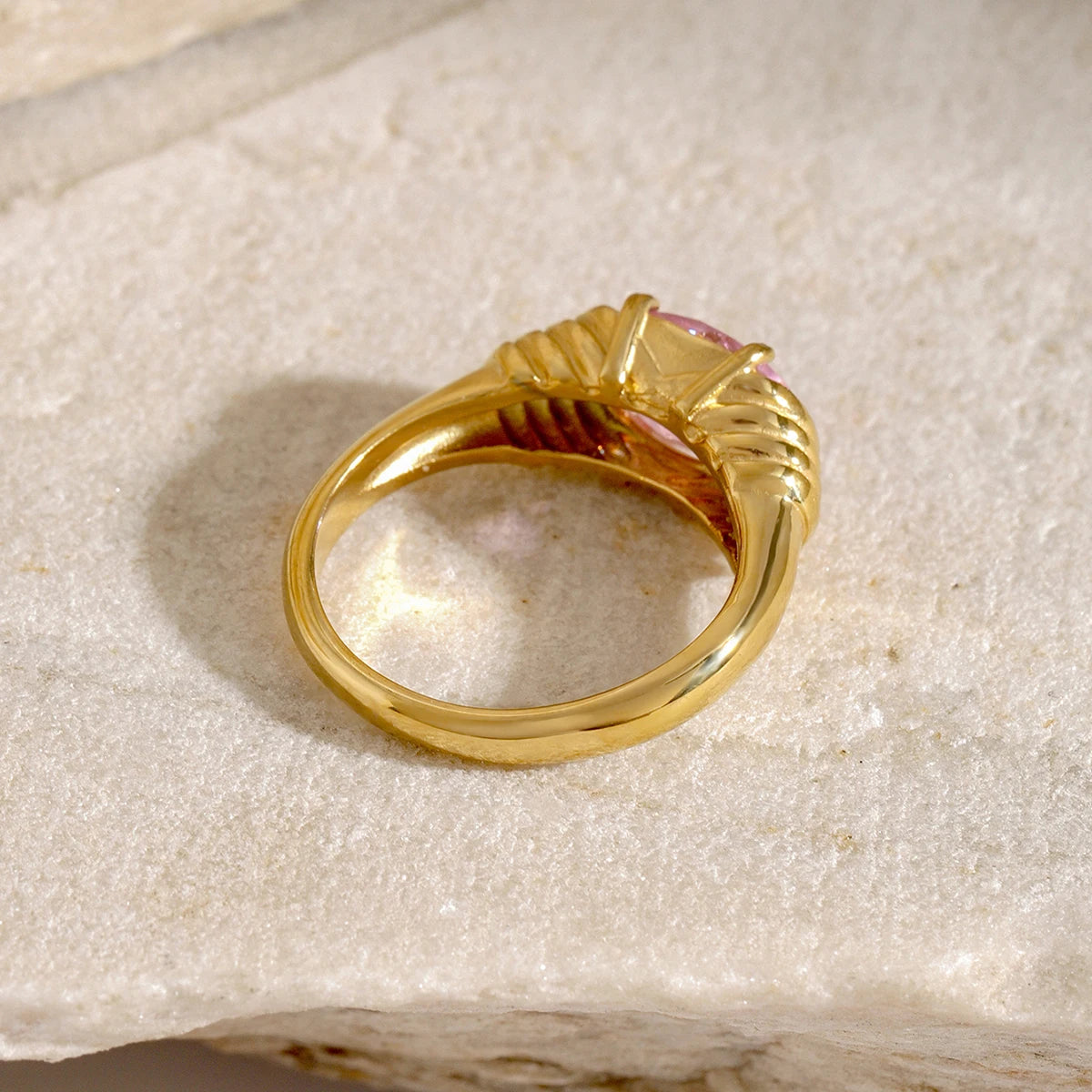 18K Gold Plated Oval Gemstone Ring – Waterproof, Tarnish-Free Statement Jewellery