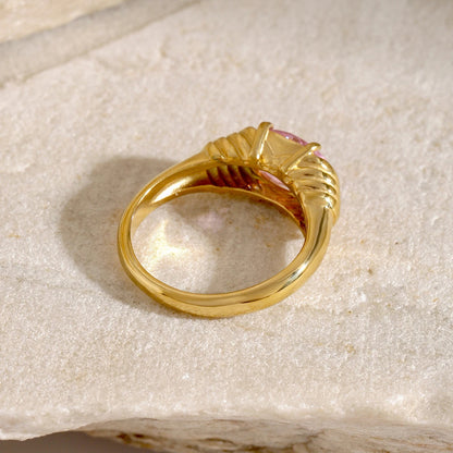 18K Gold Plated Oval Gemstone Ring – Waterproof, Tarnish-Free Statement Jewellery