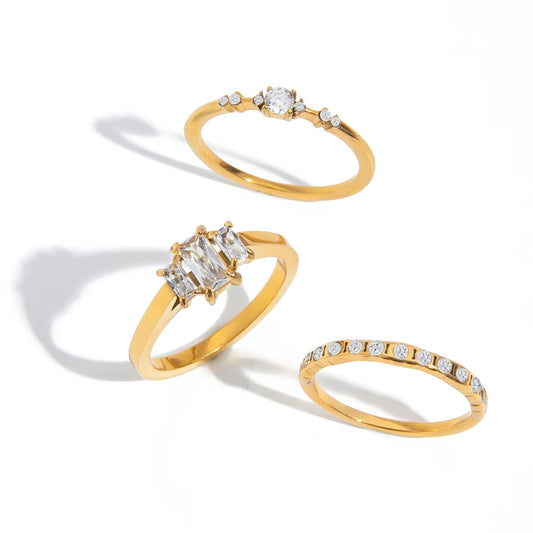 18K Vergulde Kristallen Ring Set – Waterdicht, Aanslagvrij Minimalistisch Statement Sieraad