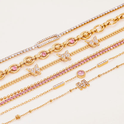 Gold Butterfly Crystal Bracelet for Women | Pink Stone Gold Plated Jewellery